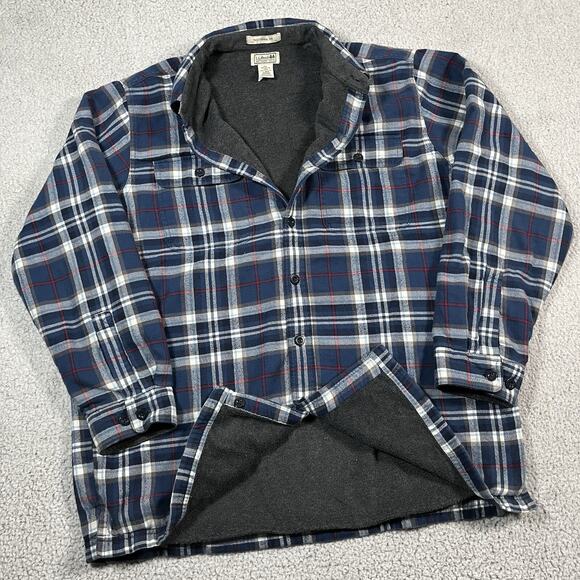 LL Bean Shirt Mens L Plaid Fleece Lined Shacket Button Jacket - Picture 1 of 12